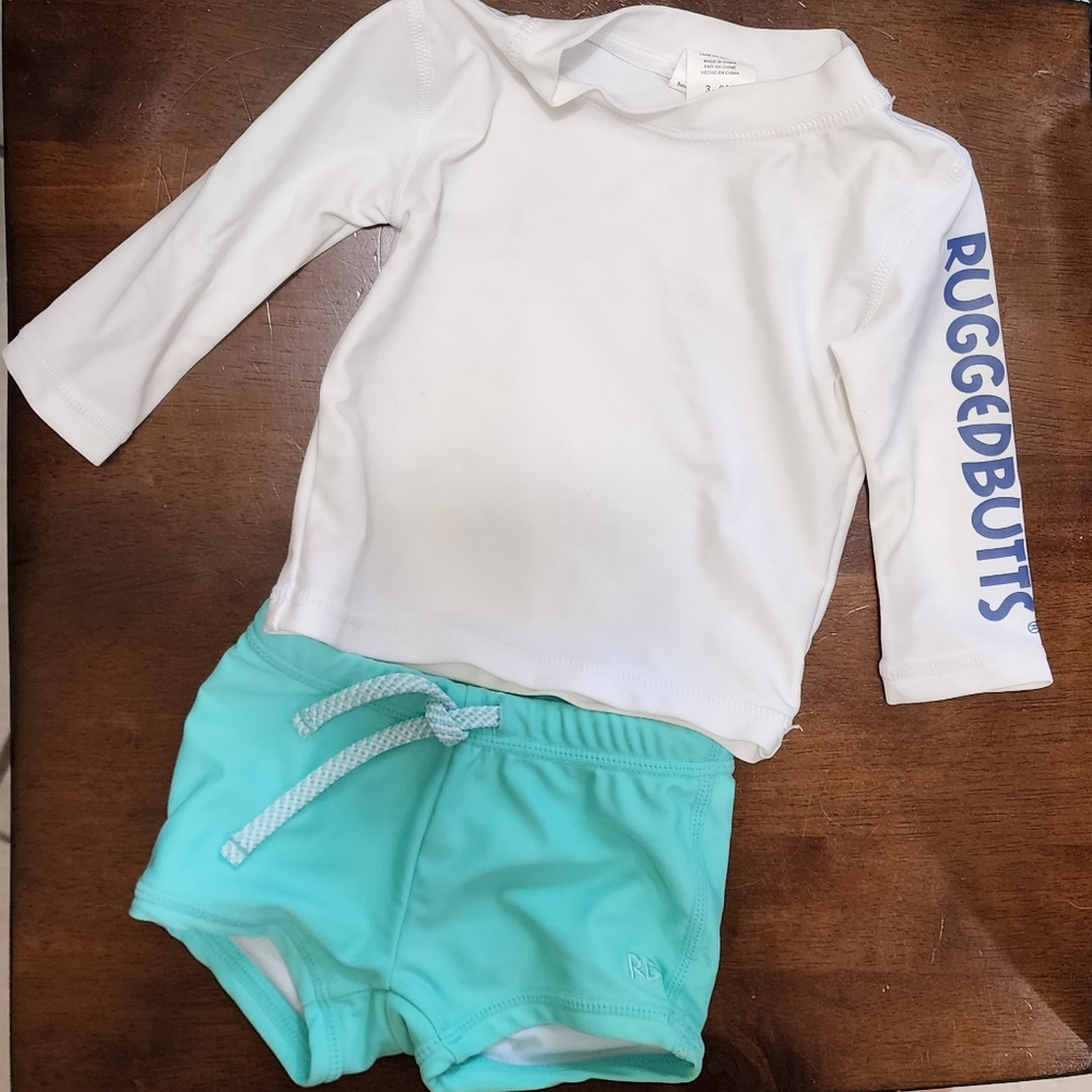 Rugged Butts Swim Shorties and Rash Guard 3-6 mo